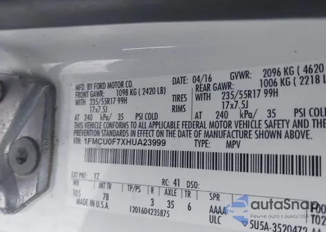 2017 Ford Escape S from USA, damaged, VIN 1FMCU0F7XHUA23999